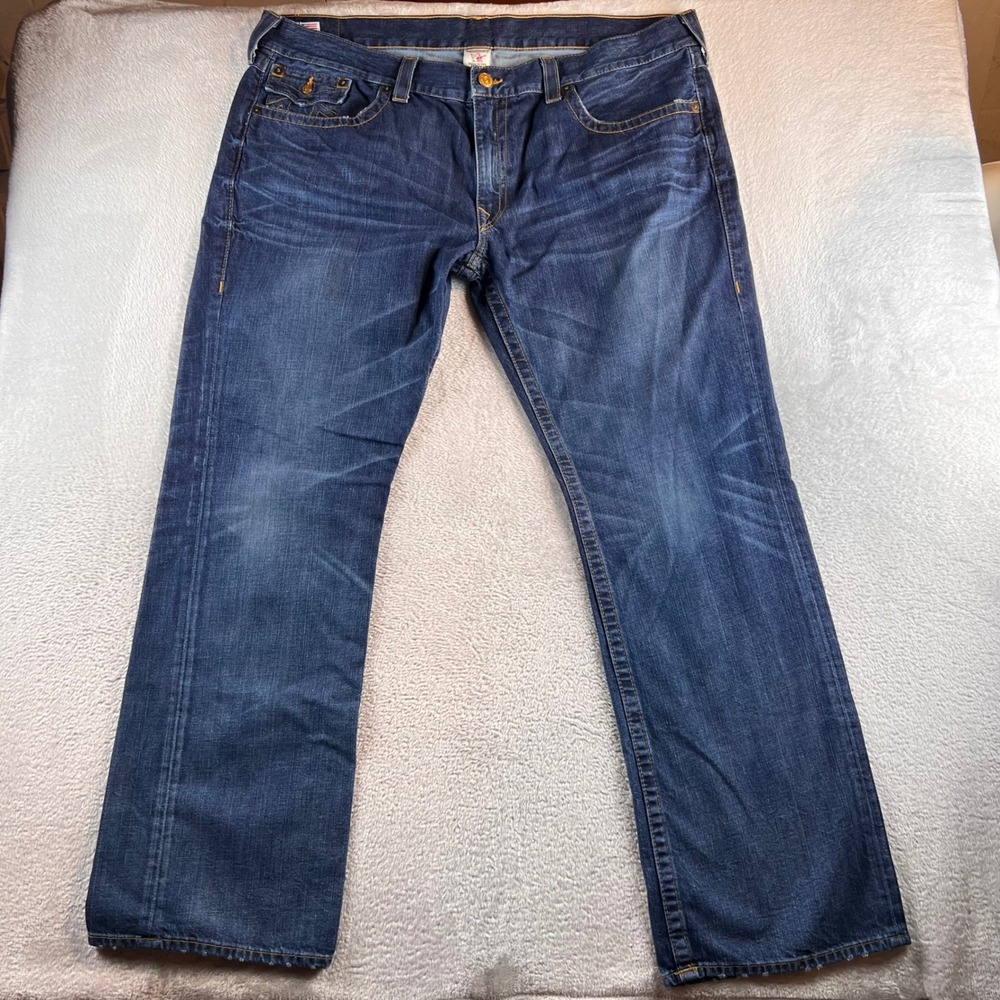 True Religion Ricky Jeans Mens 44x33.5 Blue Dark Straight Made in USA